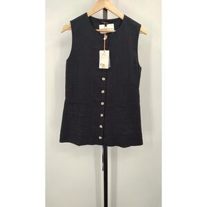 Quince Womens 100% European Linen Longline Vest Black Outerwear S